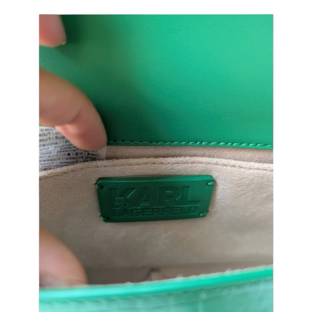 KARL LAGERFELD Green Croc-Embossed Top Handle / Crossbody NWOT - Picture 6 of 8